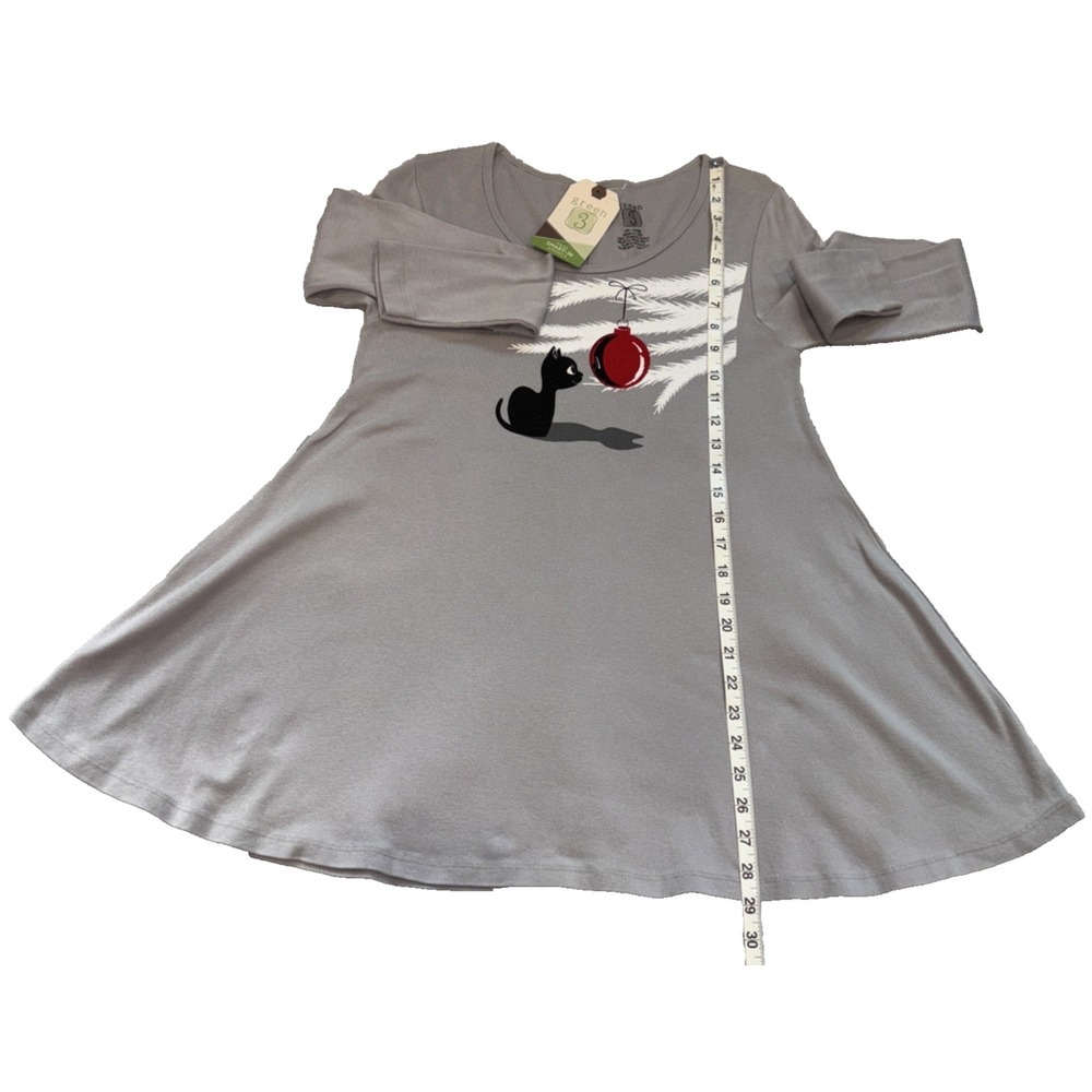 NEW Classic Christmas Kitty Round Neck Long Sleeve Tunic Women's Size M Gray - Picture 5 of 9